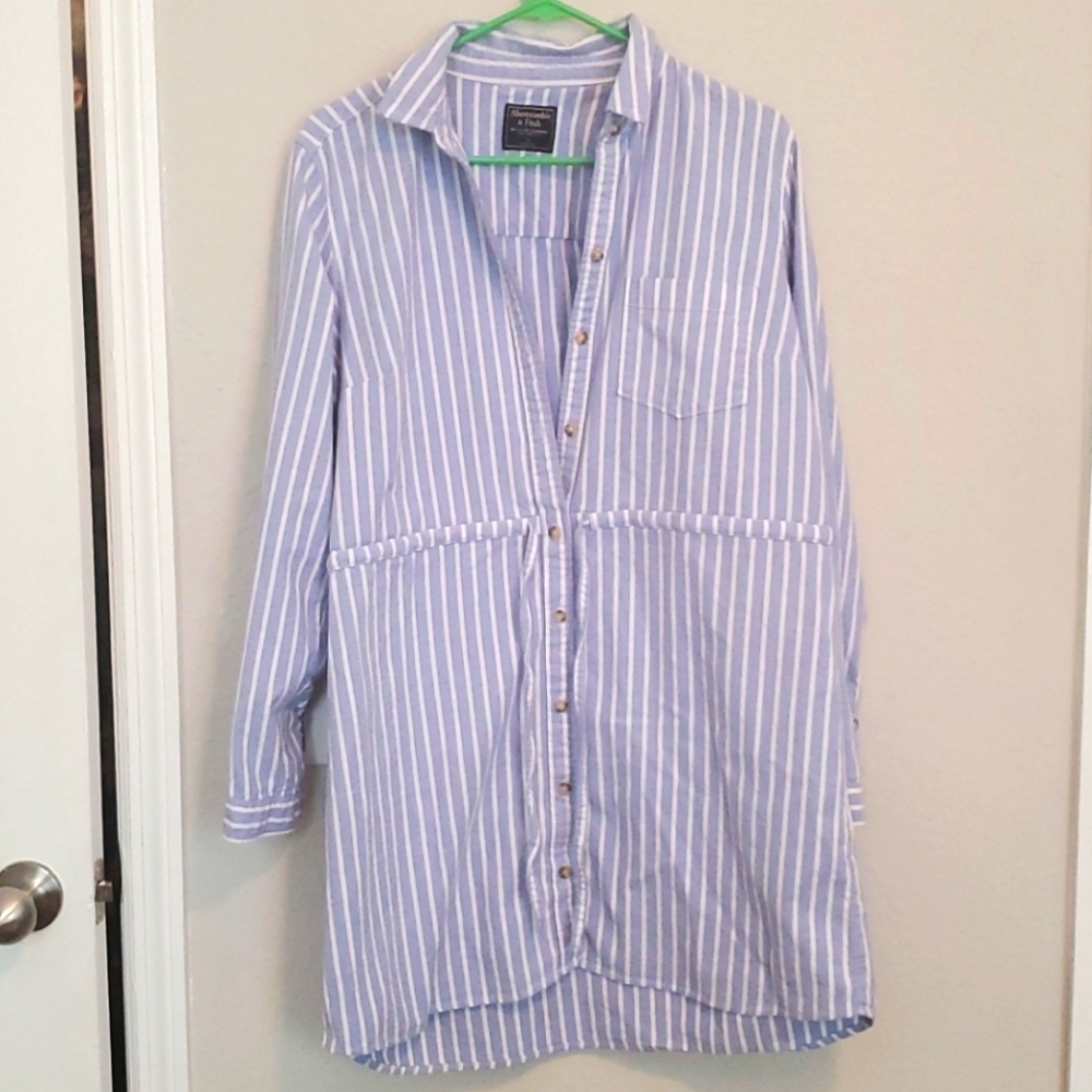 Abercrombie & Fitch Light Blue and White Striped Shirt Dress